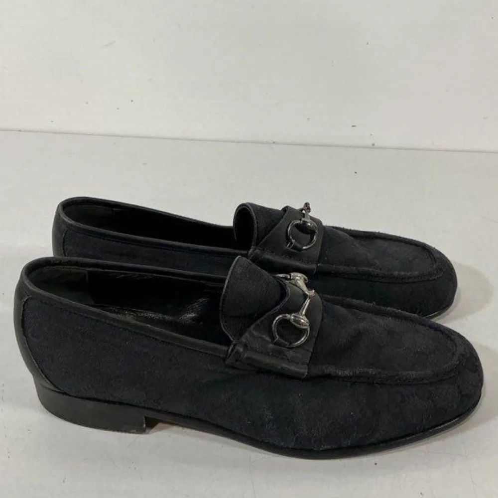 Gucci GG Black Canvas Men’s Horsebit Loafers Size 45E